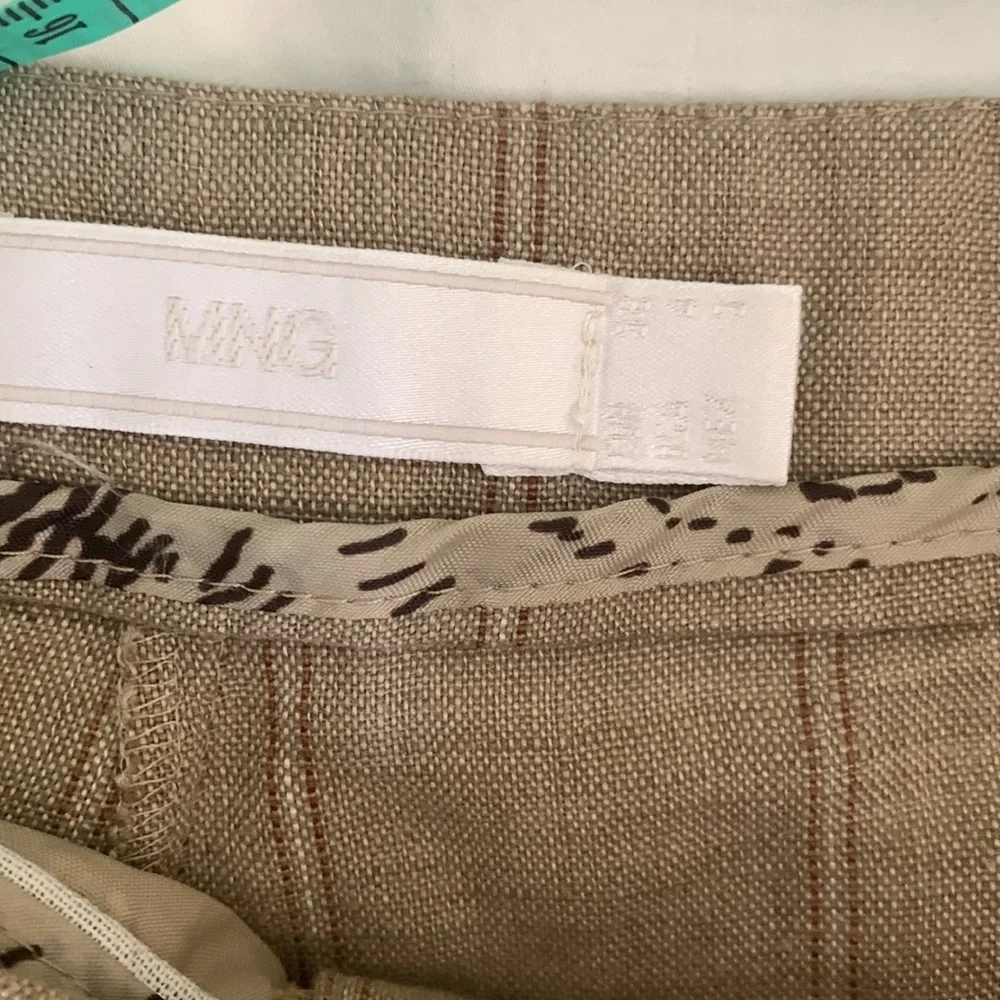Mango‎ Cropped 100% Linen Pinstripes Mid Rise Pants.Sz 4
